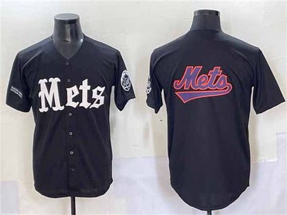 New York Mets Team Big Logo Black 'Gotham Gothic Edition' Vapor Premier Limited Stitched Baseball Jersey
