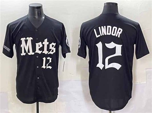 New York Mets #12 Francisco Lindor Black 'Gotham Gothic Edition' Vapor Premier Limited Stitched Baseball Jersey