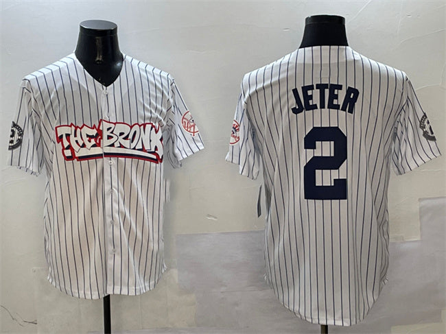 New York Yankees #2 Derek Jeter White Bronx Graffiti Vapor Limited Stitched Baseball Jersey