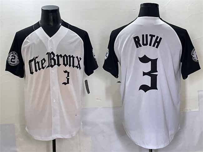 New York Yankees #3 Babe Ruth White Black 'Gothic Legacy Edition' Vapor Premier Limited Stitched Baseball Jersey
