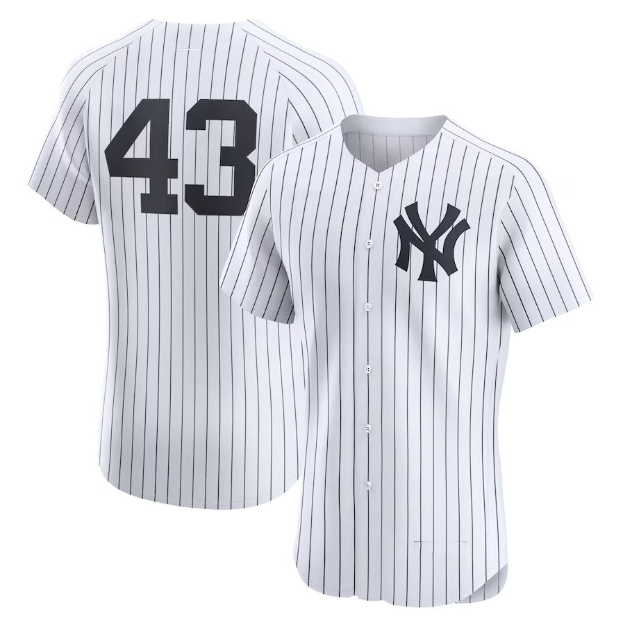 New York Yankees #43 Jonathan Lo¨¢isiga Home Elite Player Jersey - White Stitched Baseball Jersey
