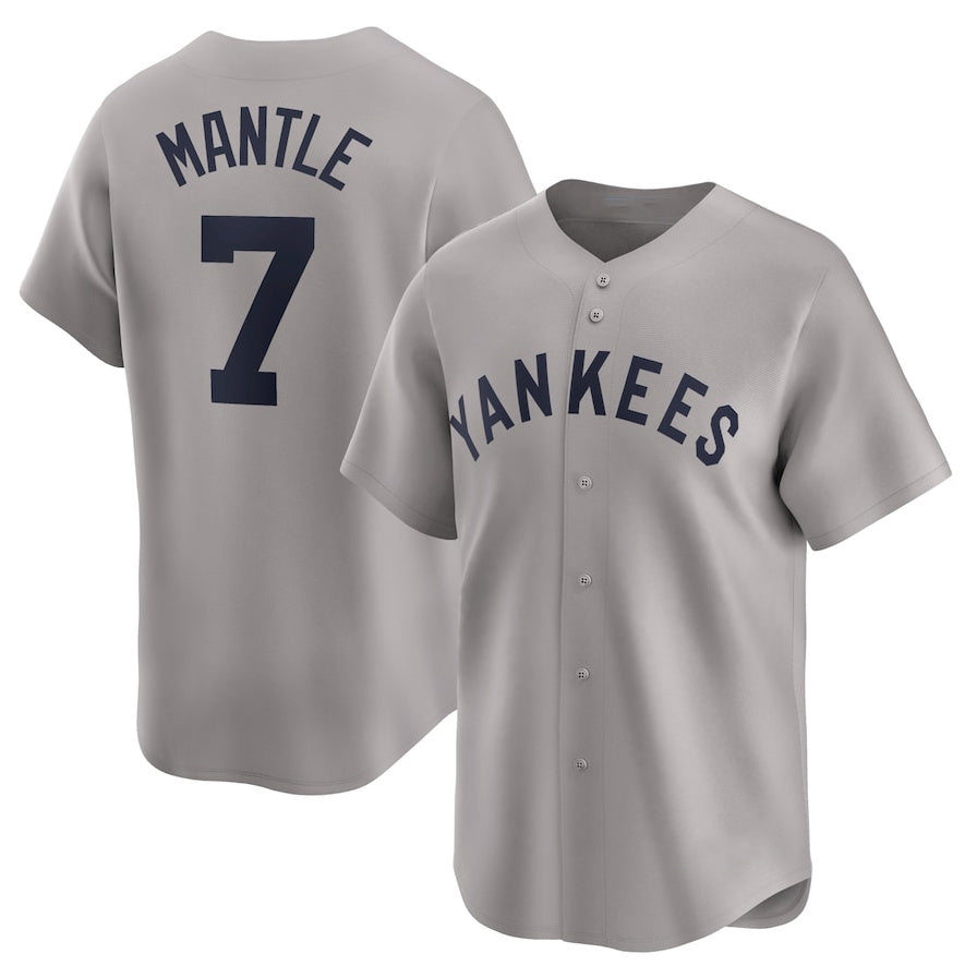 New York Yankees #7 Mickey Mantle Throwback Cooperstown Collection Limited Jersey - Gray Stitched Baseball Jersey