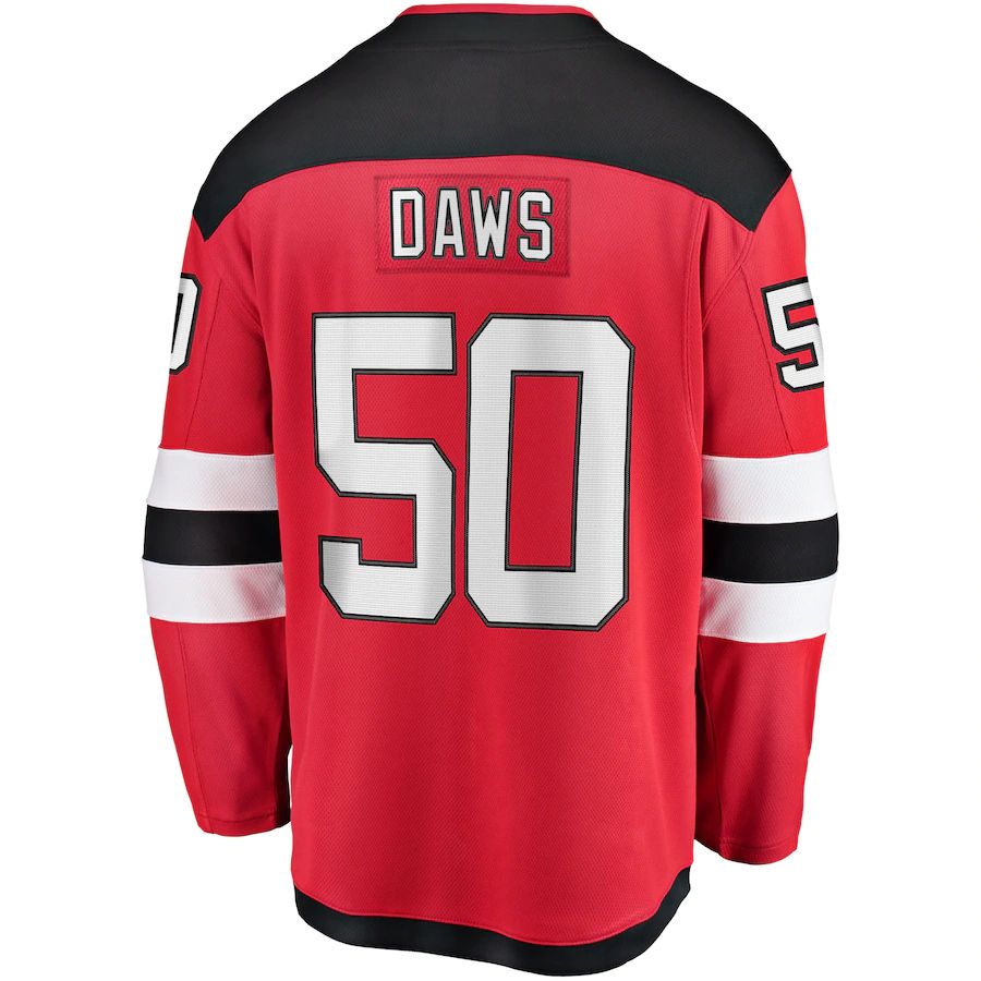 NJ.Devils #50 Nico Daws Fanatics Branded Home Breakaway Player Jersey Red Stitched American Hockey Jerseys