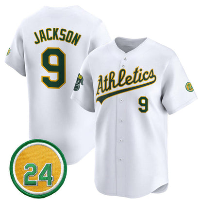 Oakland Athletics #9 Reggie Jackson White 2024 Home Limited With Rickey Henderson Patch Stitched Baseball Jersey