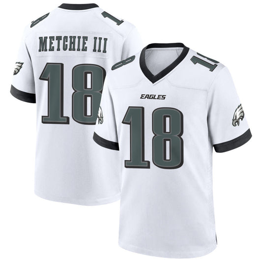 P.Eagles #18 John Metchie III Player Whtie Home Game Football Jerseys