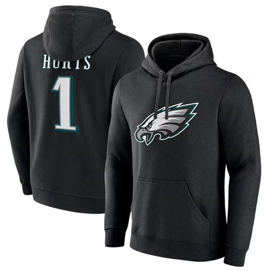 P.Eagles #1 Jalen Hurts Player Black Military Hoodie Game Football Jerseys