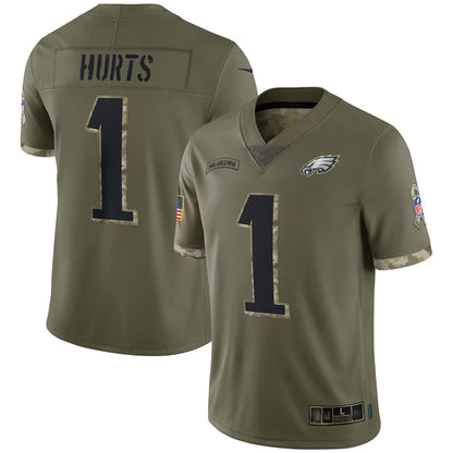 P.Eagles #1 Jalen Hurts Player Salute To Service Olive Football Jerseys