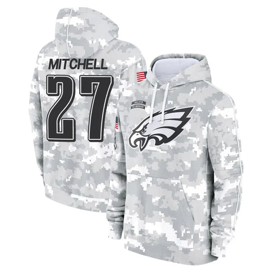 P.Eagles #27 Quinyon Mitchell Player Military Hoodie Arctic Camo Salute To Service Football Jerseys