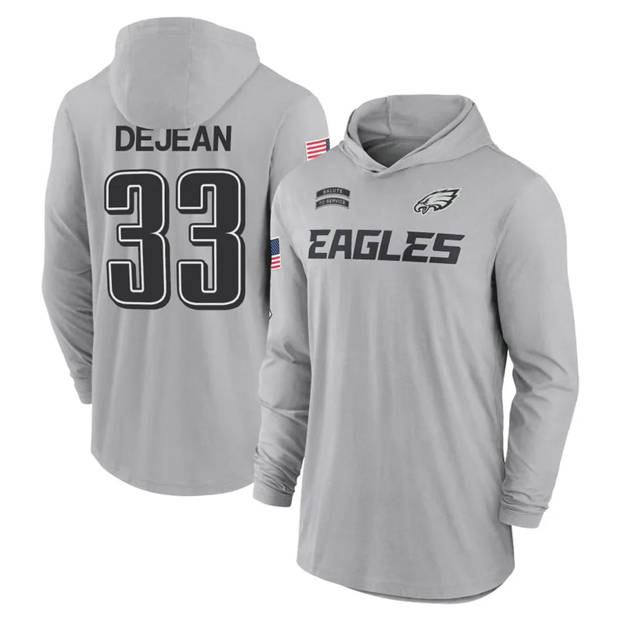 P.Eagles #33 Cooper DeJean Player Military Hoodie Gray Salute To Service Football Jerseys