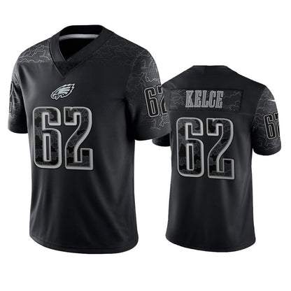 P.Eagles #62 Jason Kelce Player Black REFLECTIVE Limited Football Jerseys