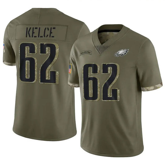 P.Eagles #62 Jason Kelce Player Salute To Service Olive Football Jerseys