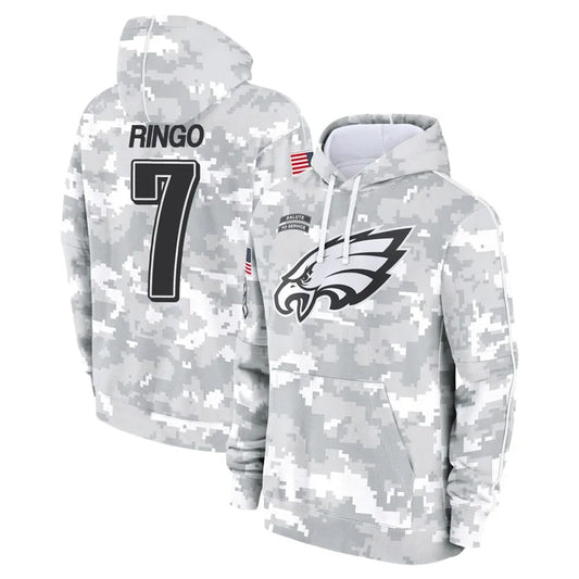 P.Eagles #7 Kelee Ringo Player Military Hoodie Arctic Camo Salute To Service Football Jerseys