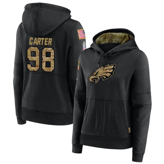 P.Eagles #98 Jalen Carter Player Black Military Hoodie Game Football Jerseys