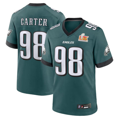 P.Eagles #98 Jalen Carter Player Midnight Green Super Bowl LIX Game Football Jerseys