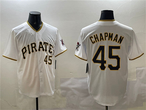 Pittsburgh Pirates #45 Aroldis Chapman White Home Limited Stitched Baseball Jersey