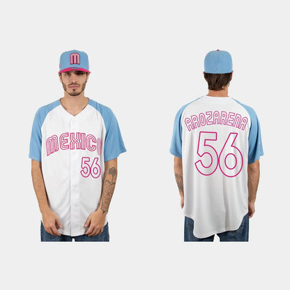 #56 RANDY AROZARENA MEXICO BASEBALL 2023 WORLD BASEBALL CLASSIC JERSEY ¨C WHITE BLUE Stitches Baseball Jerseys