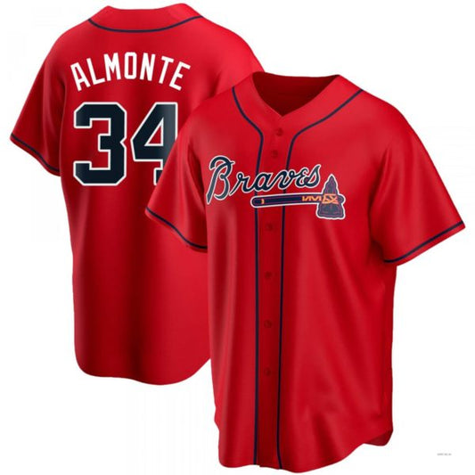 Atlanta Braves #34 Abconeam Almonte Red Alternate Jersey Stitches Baseball Jerseys