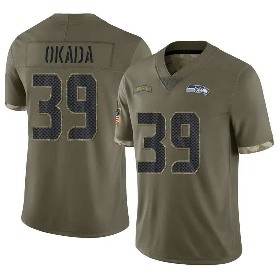 S.Seahawks #39 Ty Okada Player Salute to Service Olive Football Jerseys
