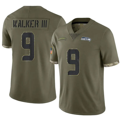 S.Seahawks #9 Kenneth Walker III Player Salute To Service Limited Olive Football Jerseys