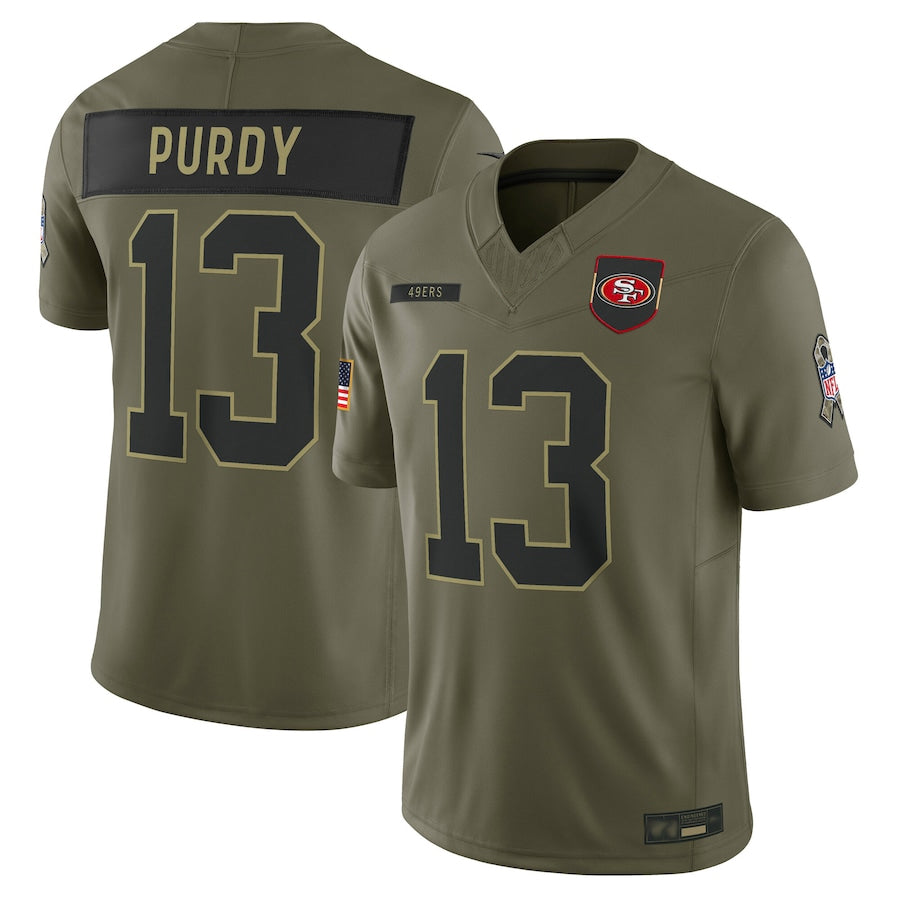 SF.49ers #13 Brock Purdy Player Olive Salute to Service Limited Football Jerseys