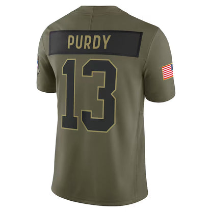 SF.49ers #13 Brock Purdy Player Olive Salute to Service Limited Football Jerseys