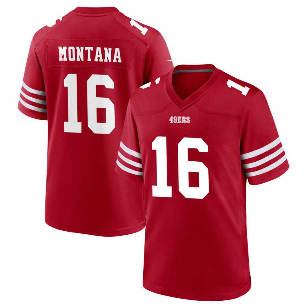 SF.49ers #16 Joe Montana Player Scarlet Home Game Football Jerseys