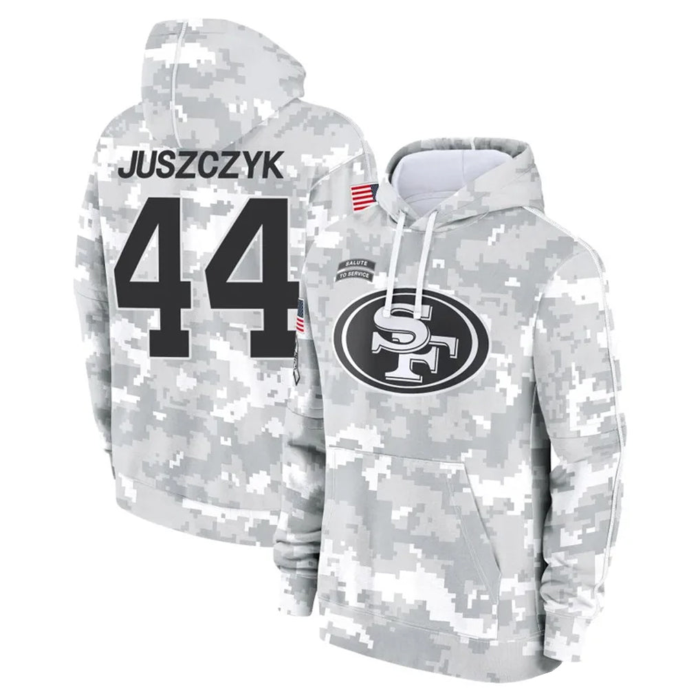 SF.49ers #44 Kyle Juszczyk Player Arctic Camo Salute to Service Hoodies Football Jerseys