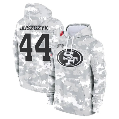 SF.49ers #44 Kyle Juszczyk Player Arctic Camo Salute to Service Hoodies Football Jerseys