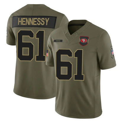 SF.49ers #61 Matt Hennessy Player Salute To Service Limited Olive Football Jerseys