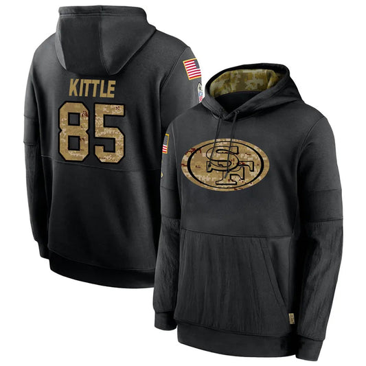 SF.49ers #85 George Kittle Player Black Salute to Service Hoodies Football Jerseys
