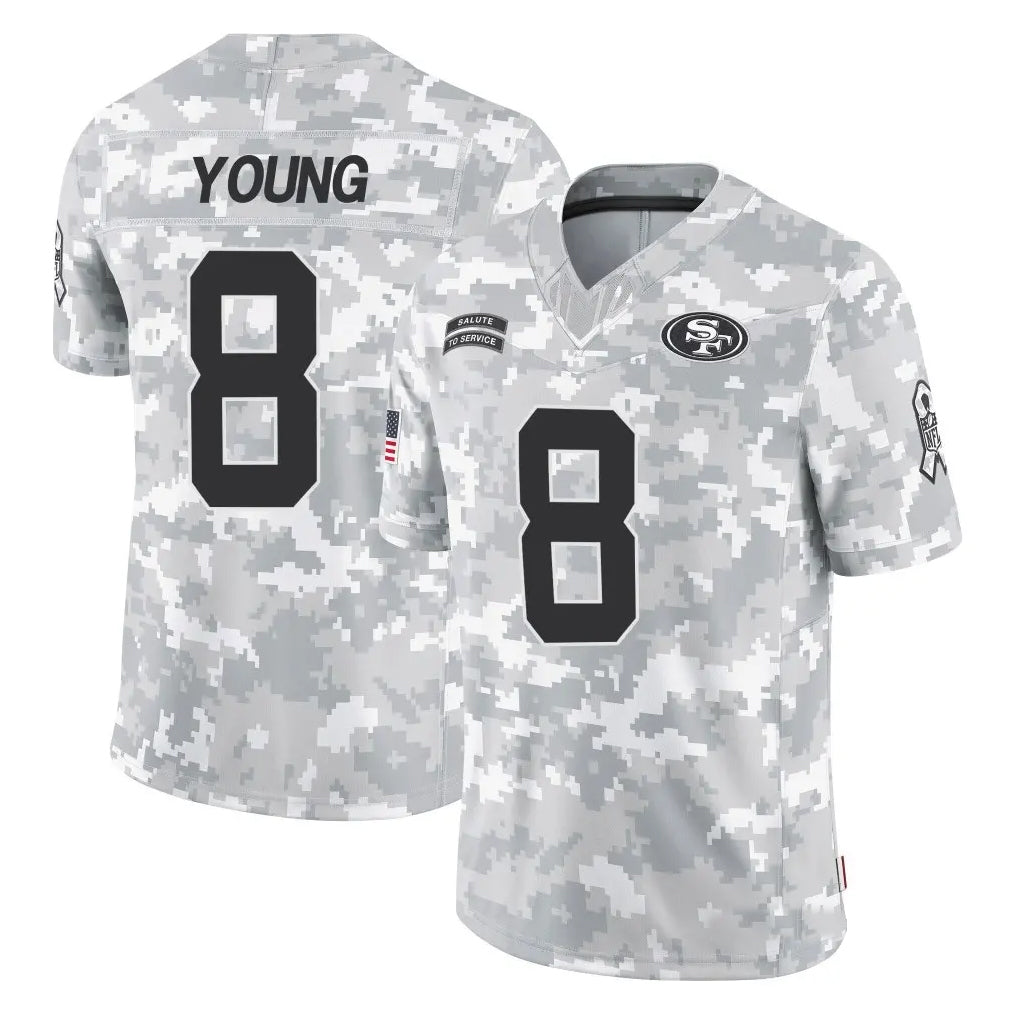 SF.49ers #8 Steve Young Player Arctic Camo Salute to Service Football Jerseys