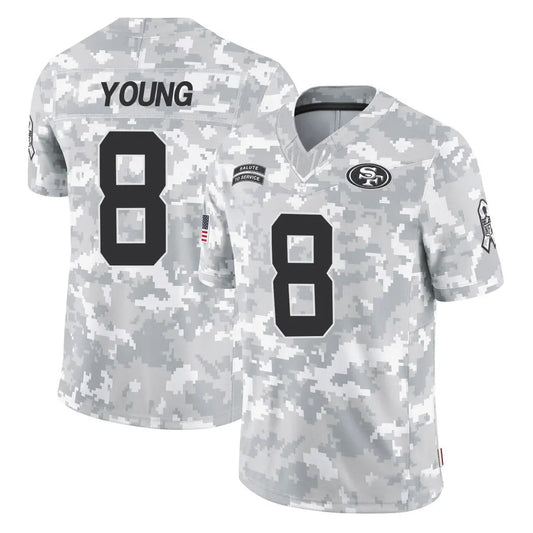 SF.49ers #8 Steve Young Player Arctic Camo Salute to Service Football Jerseys