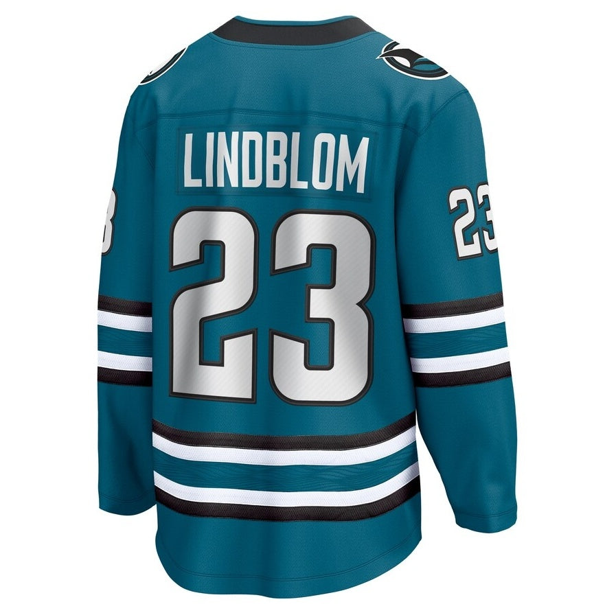 SJ.Sharks #23 Oskar Lindblom Fanatics Home Breakaway Jersey - Teal Stitched American Hockey Jerseys