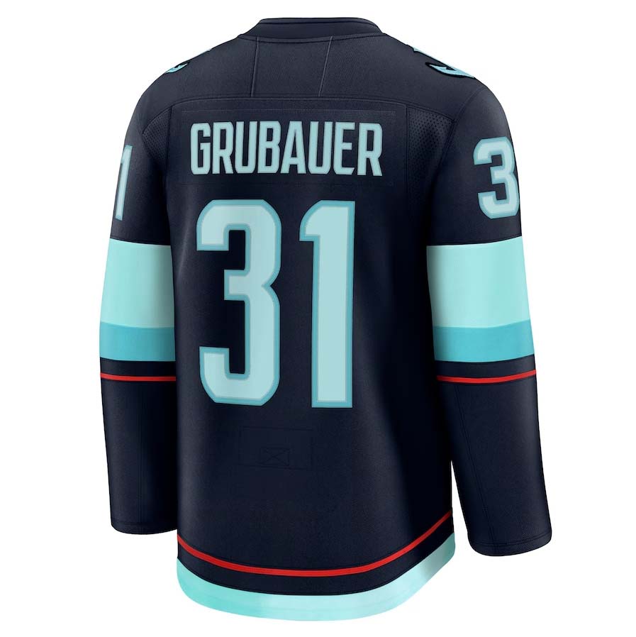 S.Kraken #31 Philipp Grubauer Fanatics Home Premium Jersey - Deep Sea Blue Stitched American Hockey Jerseys