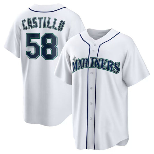 Seattle Mariners #58 Luis Castillo Home Replica Jersey - White Stitched Baseball Jersey