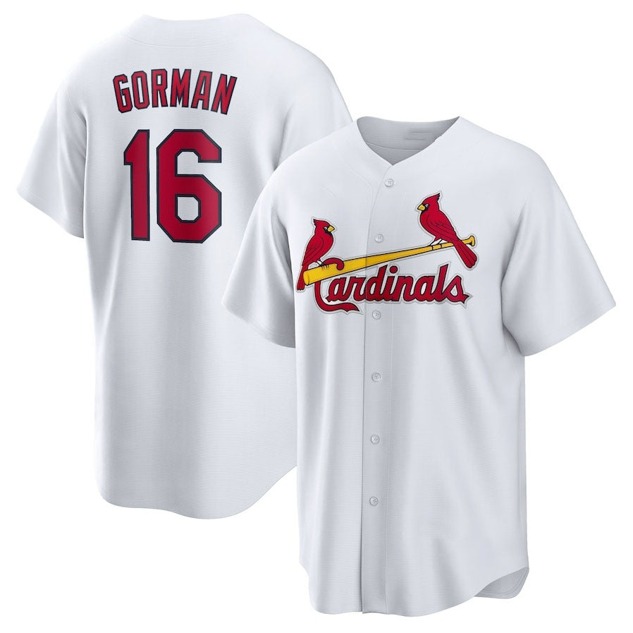 St. Louis Cardinals #16 Nolan Gorman Home Replica Jersey - White Stitched Baseball Jersey