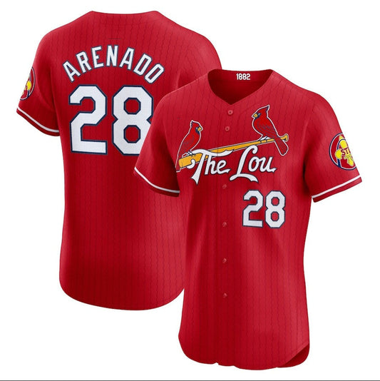 St. Louis Cardinals #28 Nolan Arenado 2024 City Connect Elite Player Jersey - Red Stitched Baseball Jersey