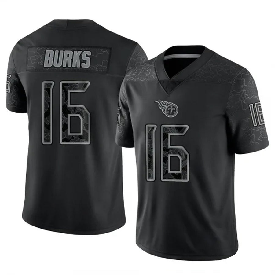 T.Titans #16 Treylon Burks Player Black REFLECTIVE Limited Football Jerseys