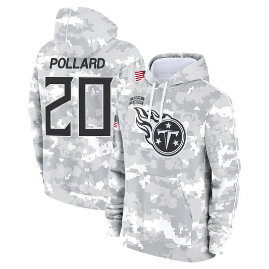 T.Titans #20 Tony Pollard Player Arctic Camo Salute To Service Hoodies Game Football Jerseys