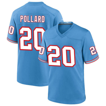 T.Titans #20 Tony Pollard Player Light Blue Throwback Alternate Game Football Jerseys