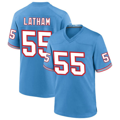 T.Titans #55 JC Latham Player Blue Throwback Alternate Game Football Jerseys