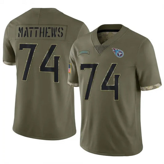 T.Titans #74 Bruce Matthews Player Olive Salute To Service Limited Football Jerseys
