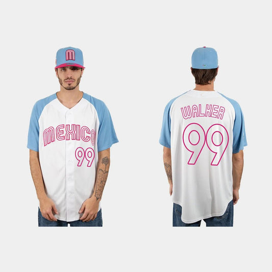 #99 TAIJUAN WALKER MEXICO BASEBALL 2023 WORLD BASEBALL CLASSIC JERSEY ¨C WHITE BLUE Stitches Baseball Jerseys