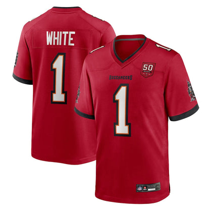 TB.Buccaneers #1 Rachaad White Player Red 50th Anniversary Game Football Jerseys