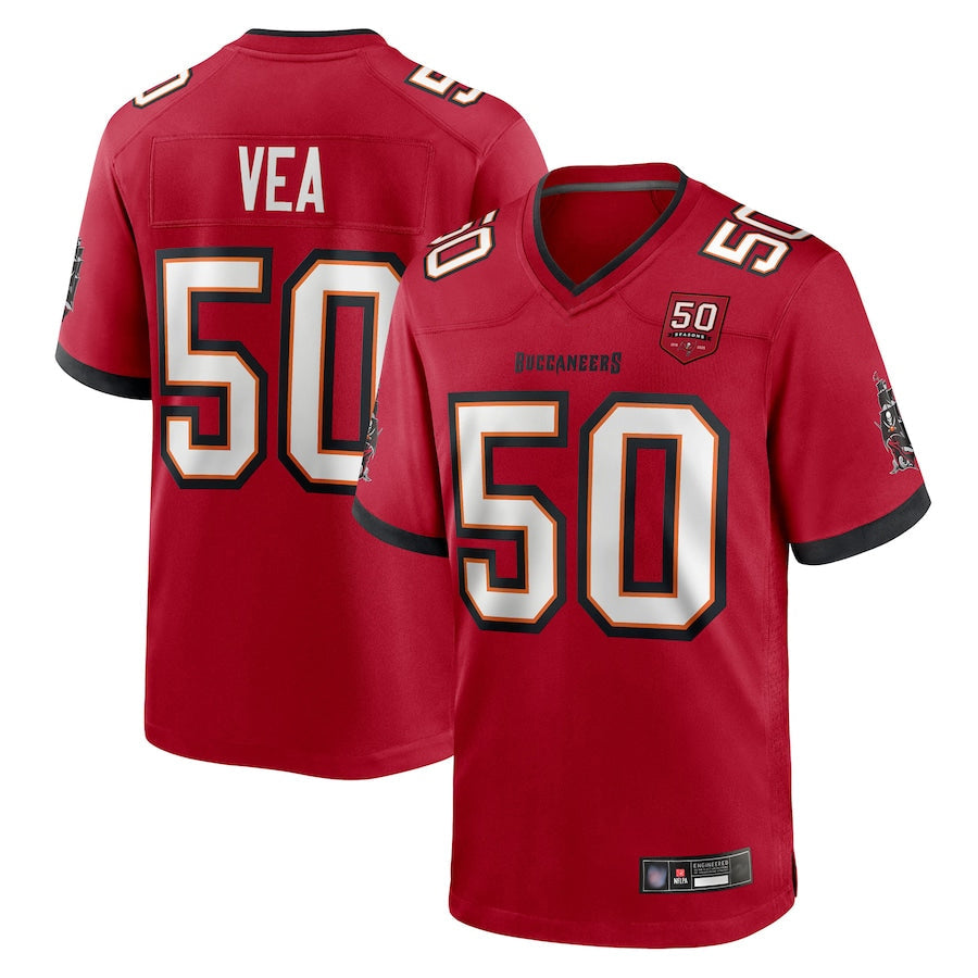 TB.Buccaneers #50 Vita Vea Player Red 50th Anniversary Game Football Jerseys