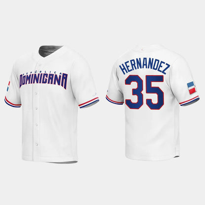 #35 TEOSCAR HERNANDEZ DOMINICAN REPUBLIC BASEBALL 2023 WORLD BASEBALL CLASSIC REPLICA JERSEY ¨C WHITE Stitches Baseball Jerseys