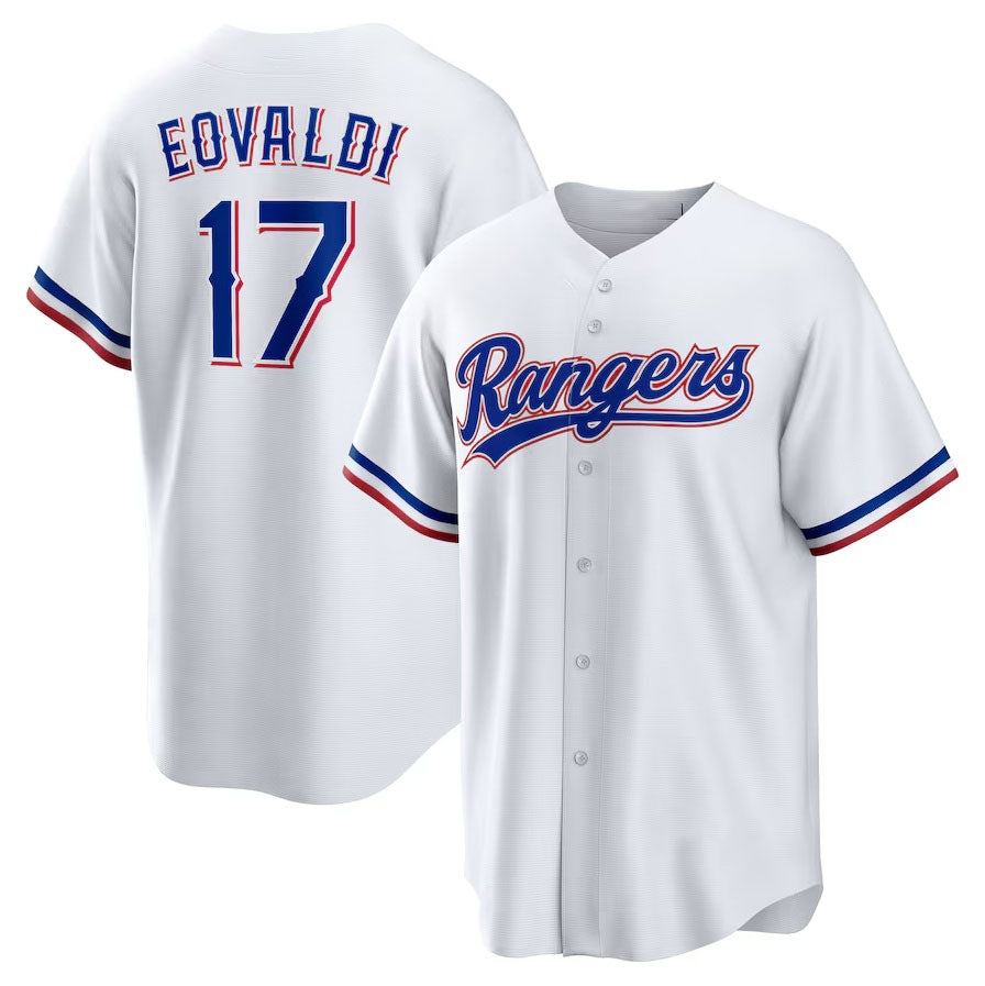 Texas Rangers #17 Nathan Eovaldi Home Replica Jersey - White Stitched Baseball Jersey