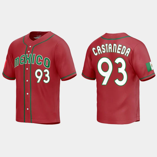 #93 VICTOR CASTANEDA MEXICO BASEBALL 2023 WORLD BASEBALL CLASSIC REPLICA JERSEY ¨C RED Stitches Baseball Jerseys