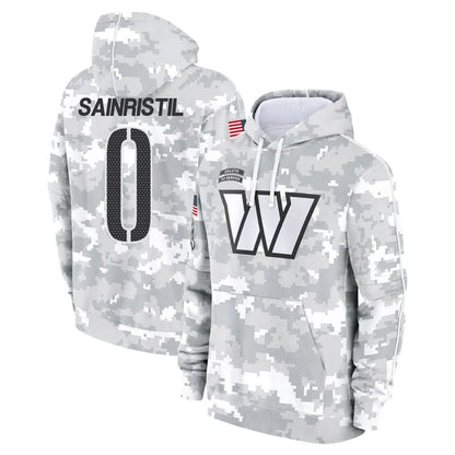 W.Commanders #0 Mike Sainristil Player Arctic Camo Salute to Service Hoodies Football Jerseys