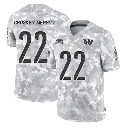 W.Commanders #22 Jacory Croskey-Merritt Player Arctic Camo Salute to Service Limited Football Jerseys